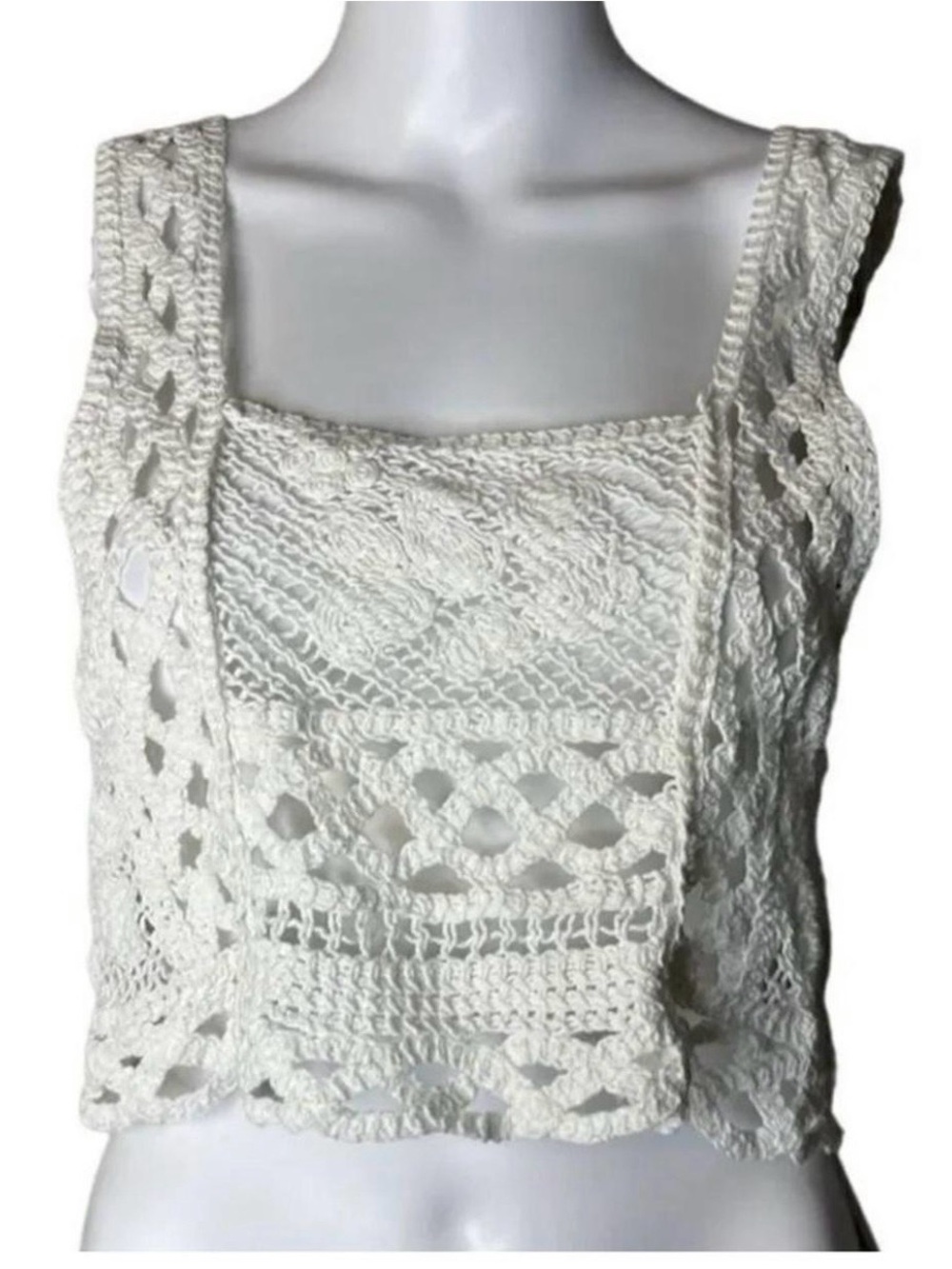 Women's Crochet Square Neck Camisole Tank Top - White